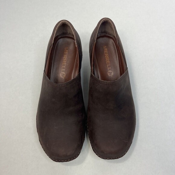 Merrell Moc Women’s Brown Oil Tan Leather Mules Clogs Sz 6.5 - Picture 2 of 11